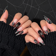 Black Widow Spiderweb French Tip Press-On Nails