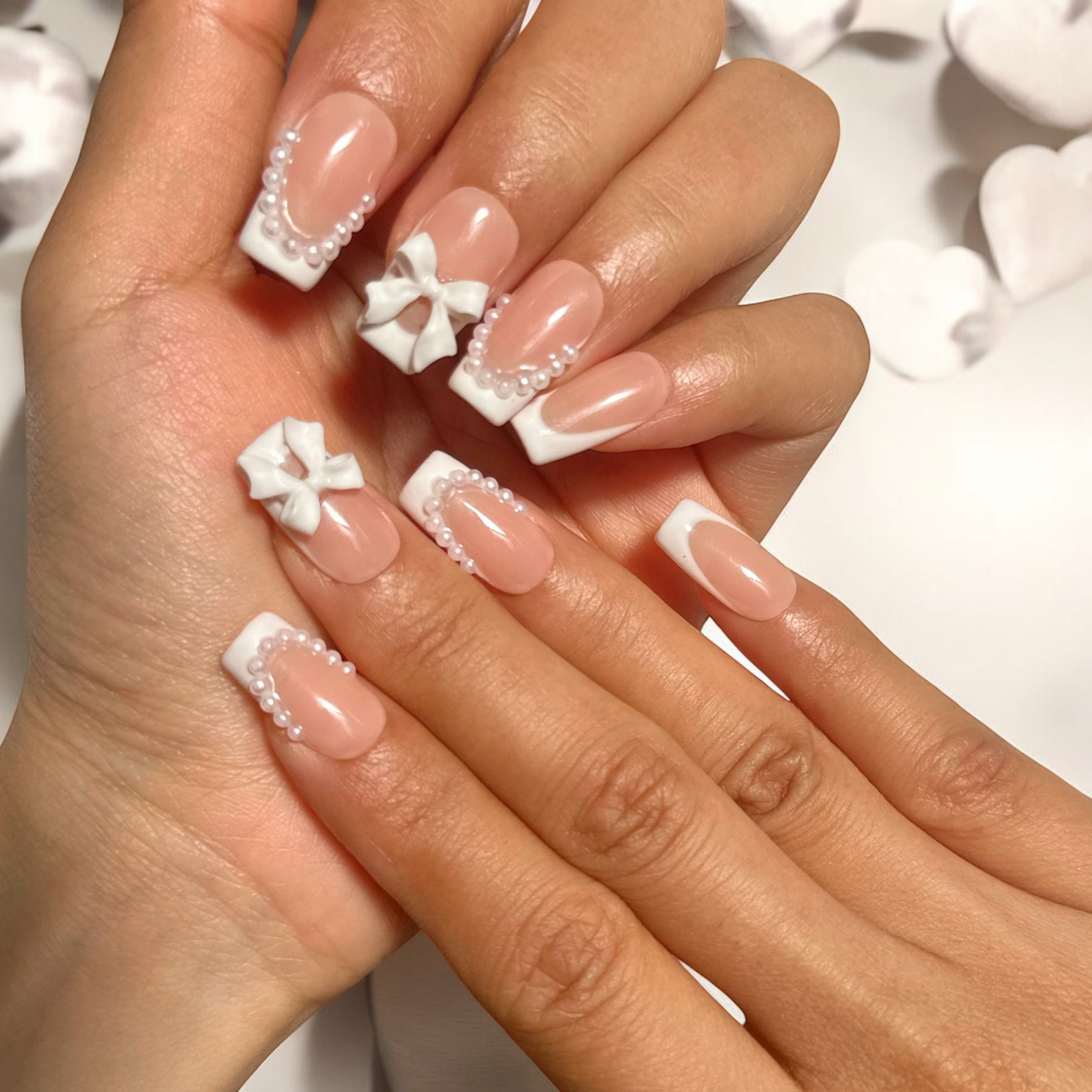 Classics white bow french tips