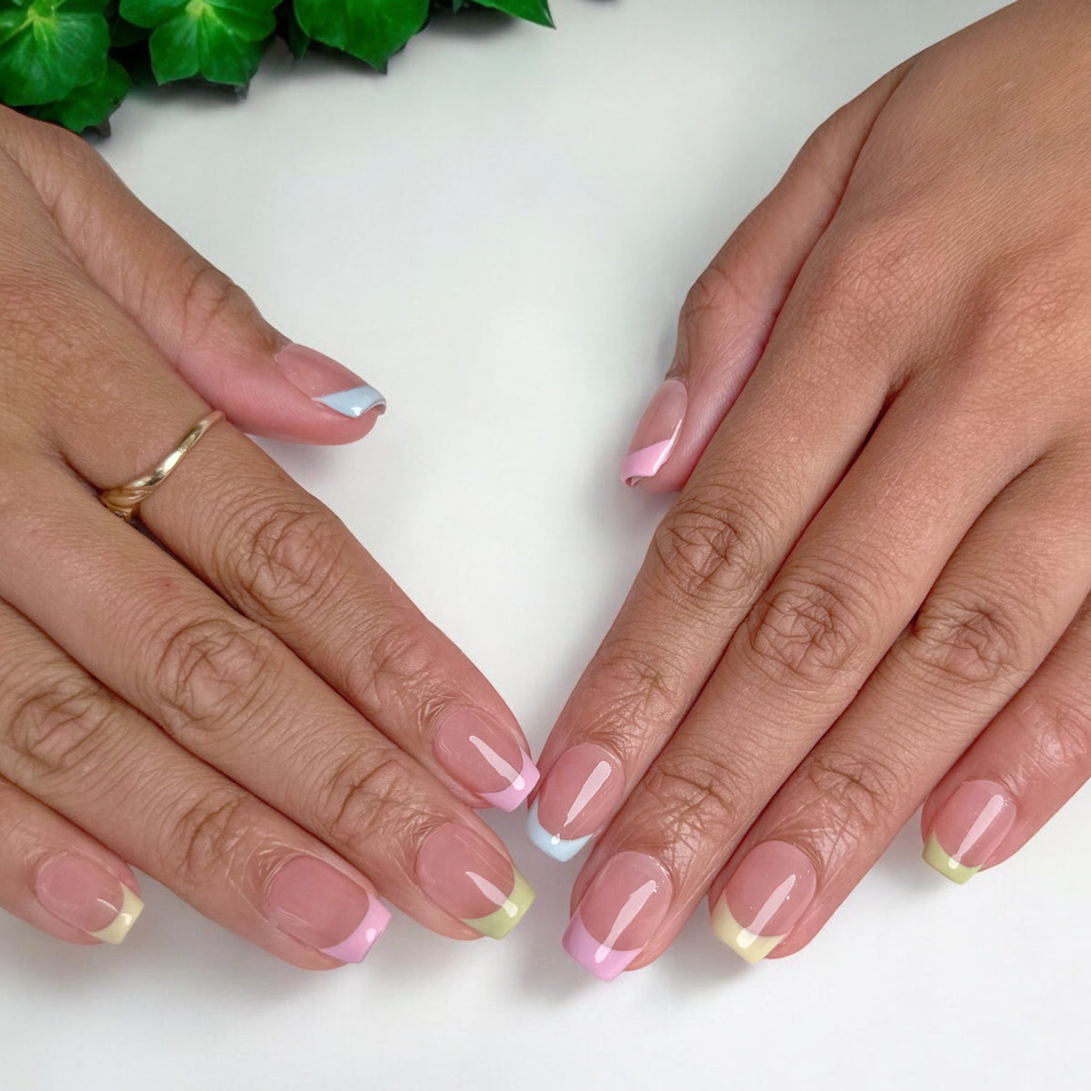 Colorful Summer Pastel French Tip Press-On Nails