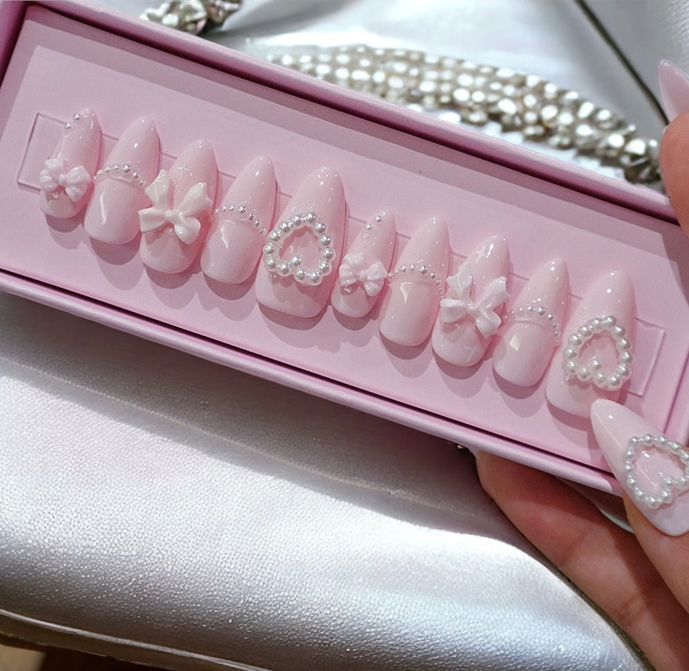 light pink princess bow almond set