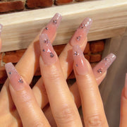 Sparkle on Me Pink Embellished Square Press-On Nails
