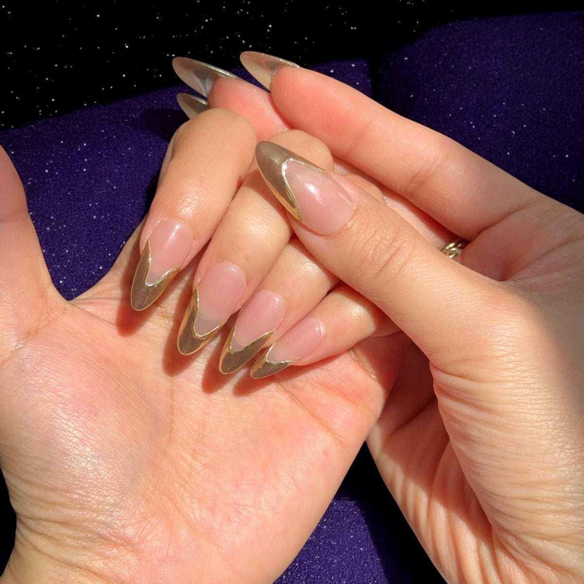 Twilight Gold Crescents press-on nail set, product photo 4