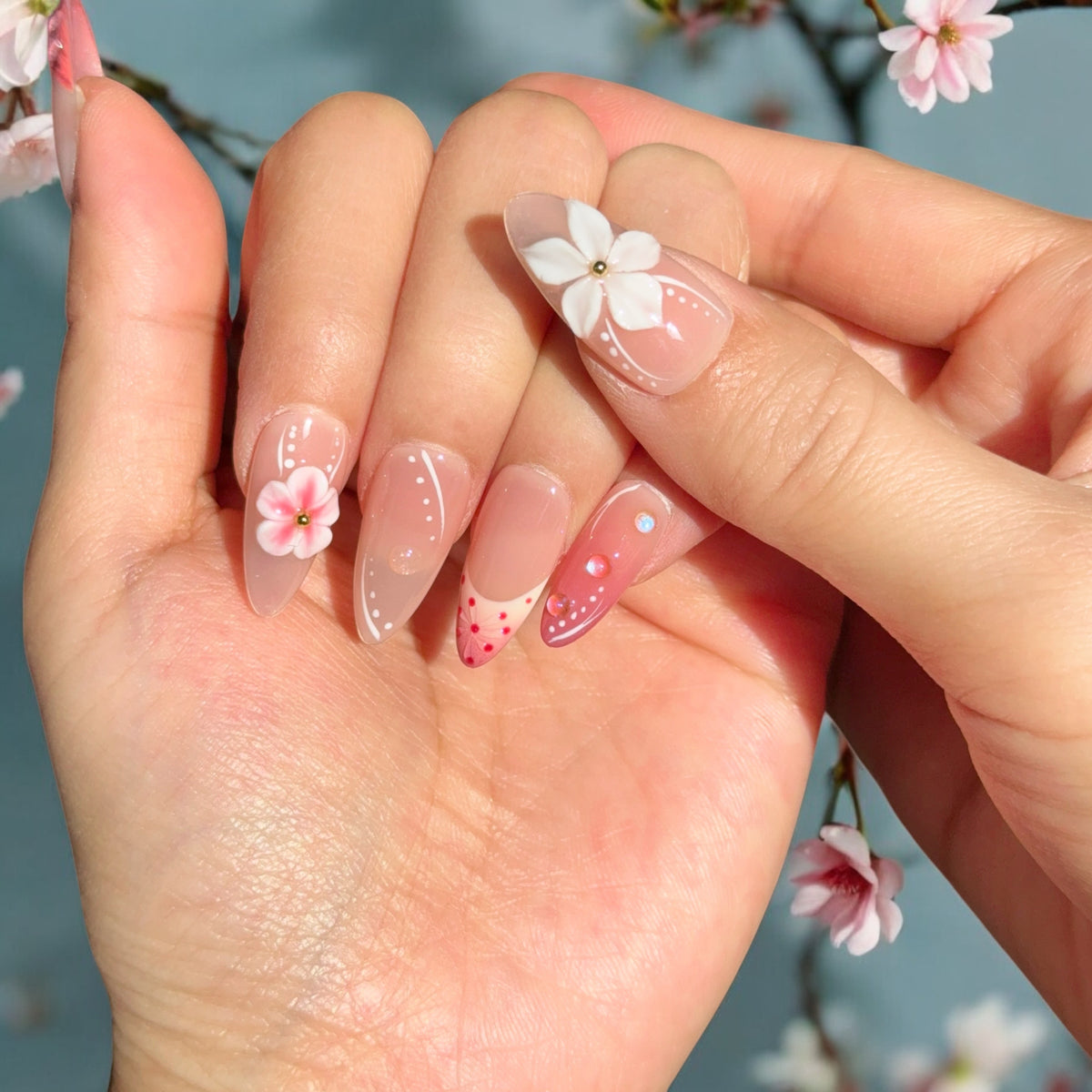Seasons Love Pink Floral Press-On Nails