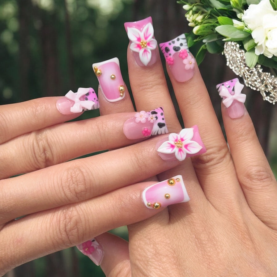 Rose pink summer flower duck nail