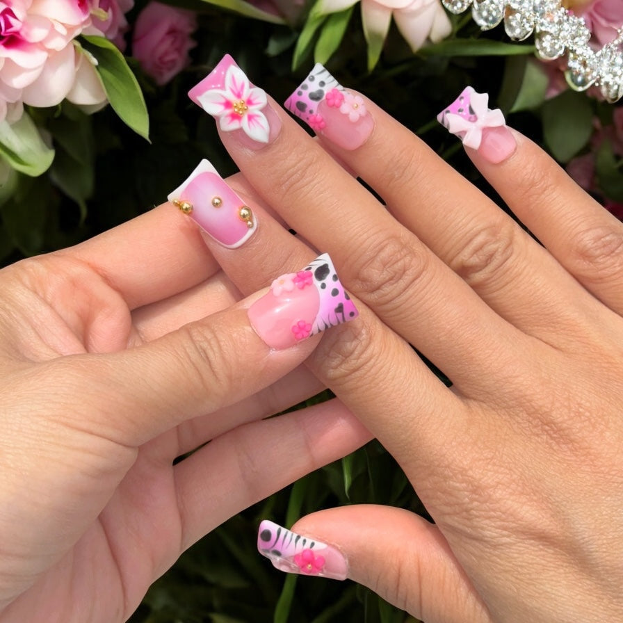 Rose pink summer flower duck nail