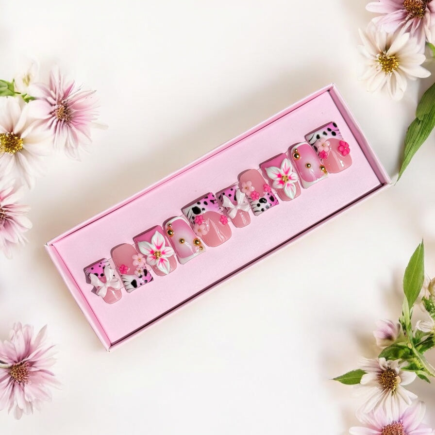 Rose pink summer flower duck nail