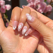 Shining White Floral Almond Press-On Nails
