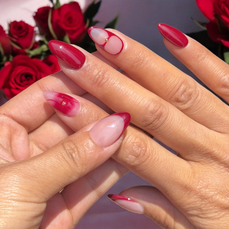 Red french tip flower set