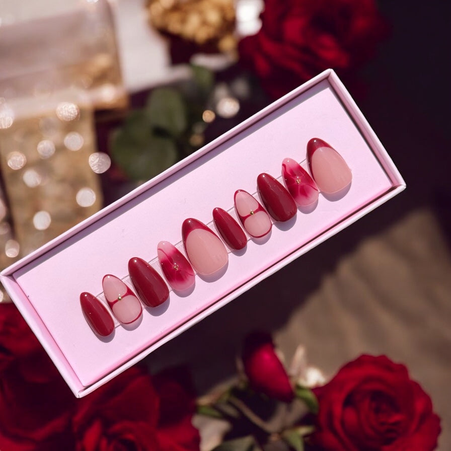 Red french tip flower set