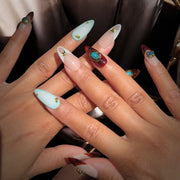 Edgy Charming Mint Embellished Almond Press-On Nails