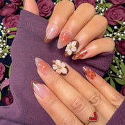 Maple Chocolate Dahlia Brown Floral Almond Press-On Nails