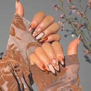 Amber Fall Garden Brown Floral Almond Press-On Nails