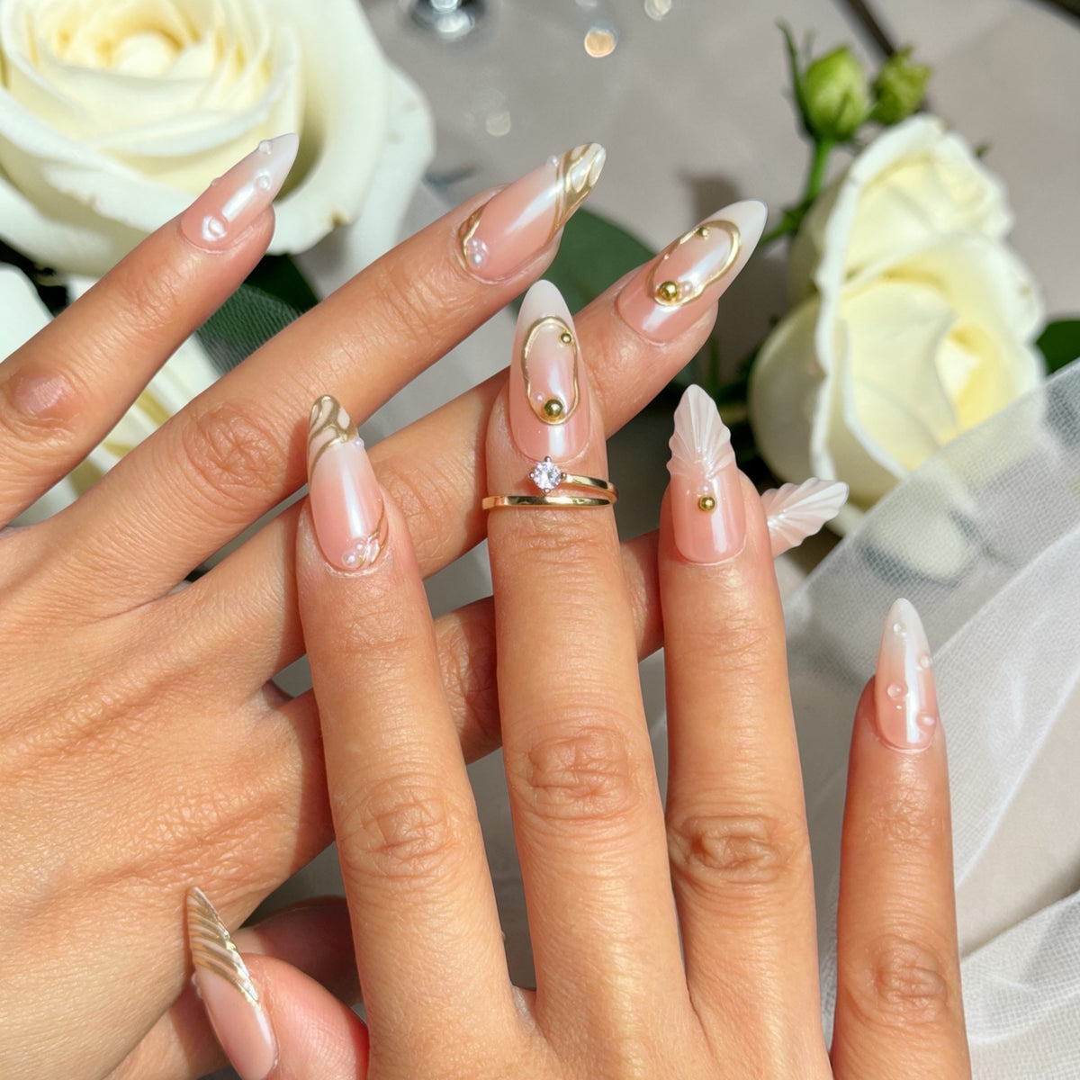 Halo Gold-toned French Tip Almond Press-On Nails
