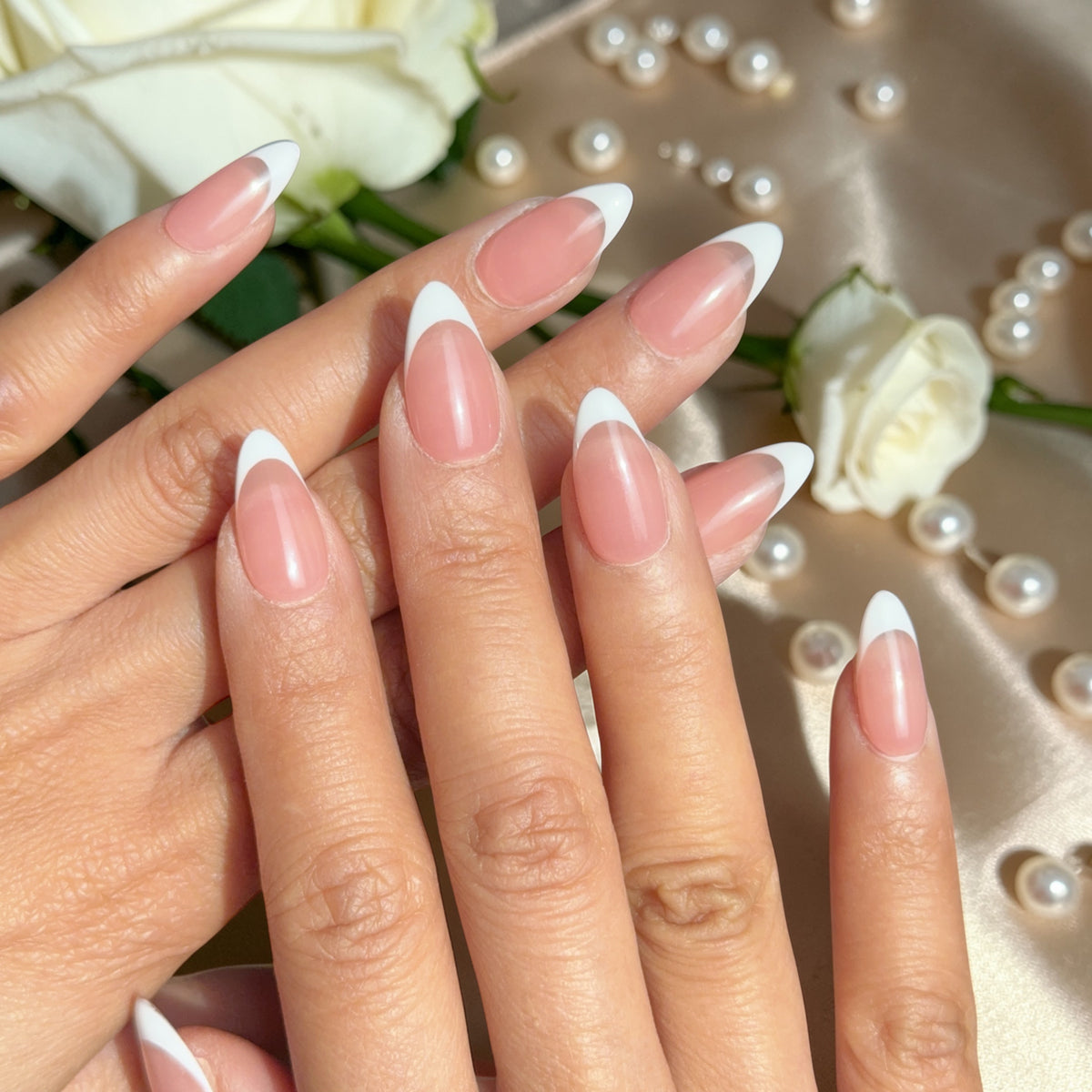 Short Almond White French Tip Press-On Nails