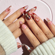 Rosewood Romance Red Floral Almond Press-On Nails
