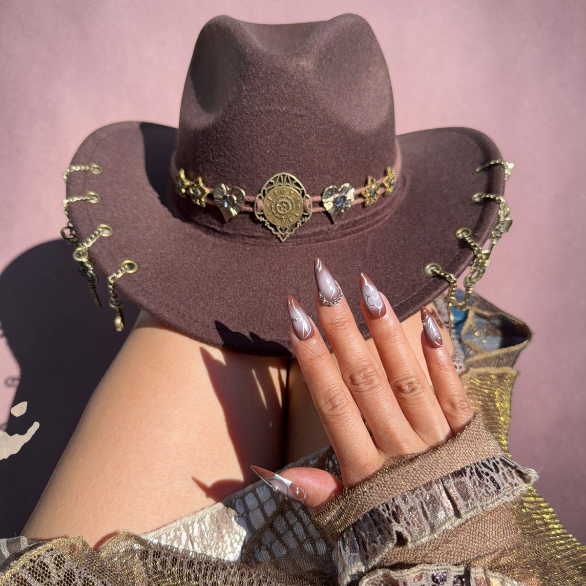 Moonlit Cowgirl Silver-toned Press-On Nails