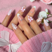 Sweet Bow Kiss Pink Almond Press-On Nails