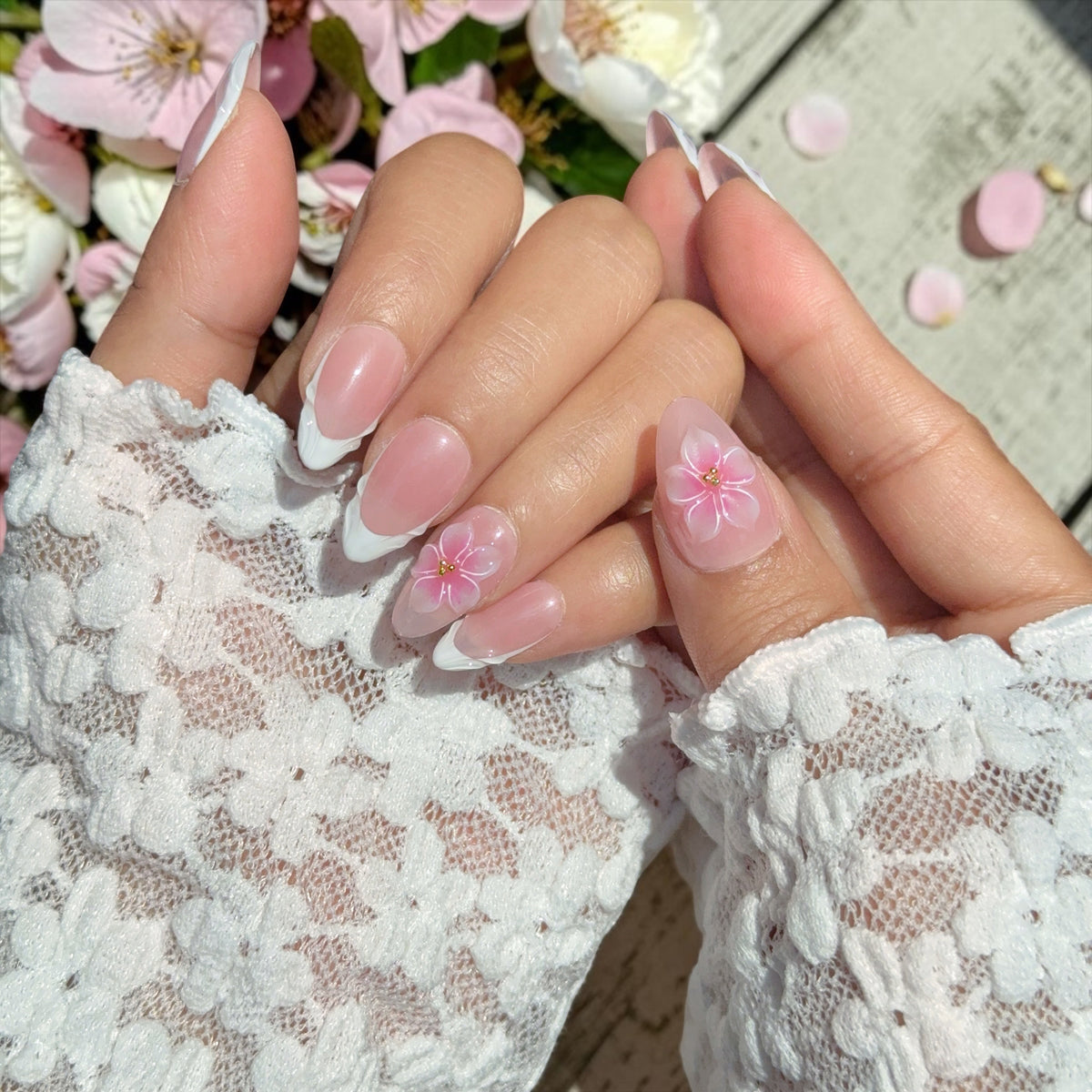 Ballet Blush Pink Floral French Tip Press-On Nails